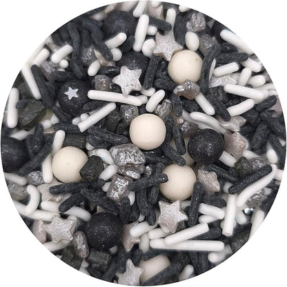 NCS Graduation Black, Silver, and White Edible Candy Sprinkle Mix, 8 ounces - Great for Cupcakes, Cookies, Cakes, Cake Pops