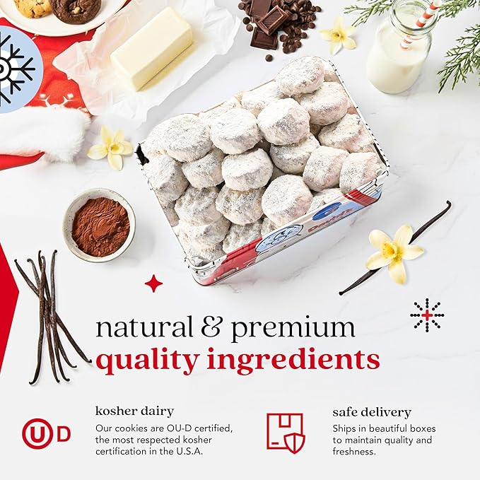 David’s Cookies Winter Wonderland Butter Pecan Meltaway Cookies Tin - Delicious Butter Cookies with Crunchy Pecans - Soft & Melt In Your Mouth Flavorful Cookies, Gourmet Holiday Food Gift Basket 16oz