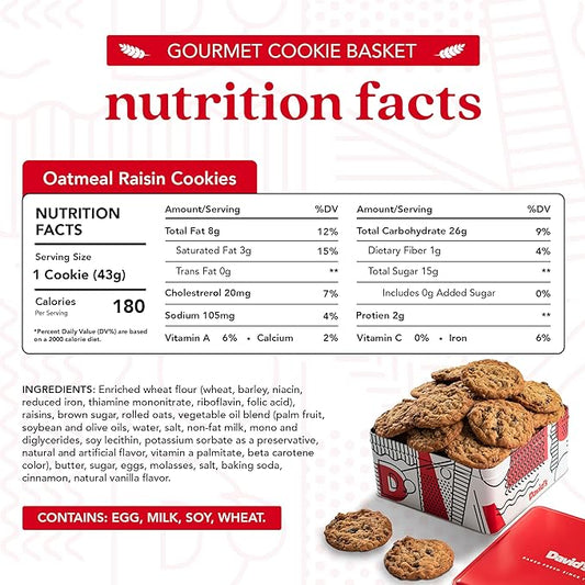 David's Cookies 2lbs Oatmeal Raisin Fresh Baked Cookies - Delectable & Premium Ingredients - No Added Preservatives Cookie Gift Basket