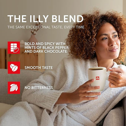 Illy Whole Bean Coffee, India Dark Roast - Notes of Black Pepper and Extra-Dark Chocolate - 100% Arabica - Whole Beans - Pressurized Packaging Sealed for Freshness - 8.8oz can (Pack of 6)