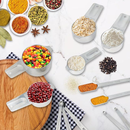 21 Pieces YUNNKEEY Measuring Cups and Spoons Set - Includes 7 Stainless Steel Measuring Cups, 8 Rectangular & 5 Mini Measuring Spoons with Leveler Fits Spice Jars, Ideal for Dry and Liquid Ingredients