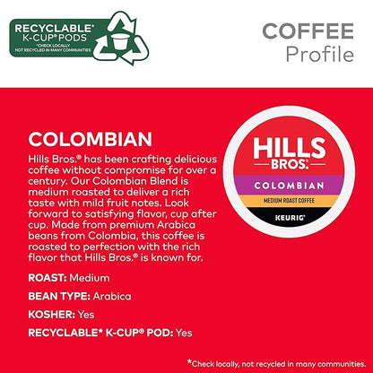 Hills Bros. Colombian Blend Keurig K-Cup Pods for Keurig Brewers – Medium Roast Premium Arabica Blend, Kosher – 2 Pack of 12 Single Serve Pods