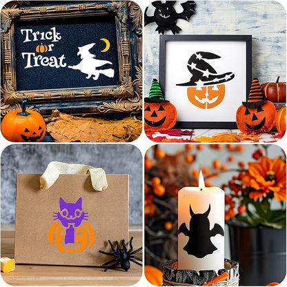 72 PCS 3x3 Inch Halloween Stencils for Painting - Pumpkin, Ghost, Bat, Spider Web Witch Skull Reusable Halloween Painting Templates on Wood, Glass, Fabric, Window Door Decor DIY Decoration