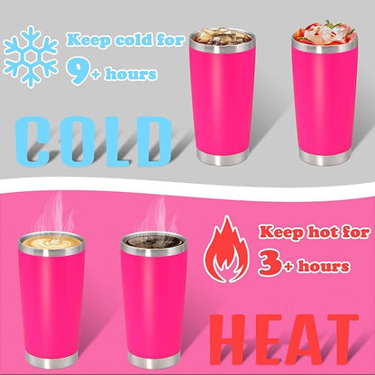 20 oz Tumbler with lid Double Wall Vacuum Insulated Tumblers Stainless Steel Coffee Mug Travel Coffee Tumbler Powder Coated Tumbler Cup Keep Hot&Cold - (Hot Pink 12 Pack)