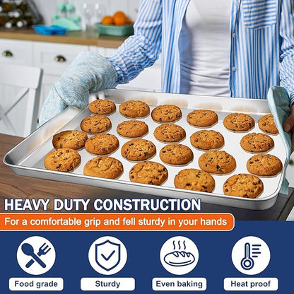 P&P CHEF 19.6 Inch Baking Cookie Sheet, Oven Pan Tray Stainless Steel Sheet Pan for Kitchen, Oven Bakeware for Multi Uses, Shiny Look & Dishwasher Safe, Healthy & Heavy Duty, 1Pc