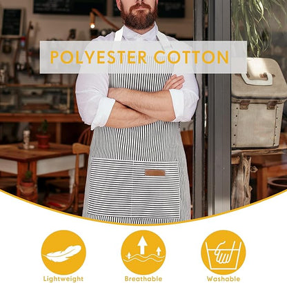 Handepo 4 Pcs Kitchen Cooking Aprons with Pockets Adjustable Waterproof Baking Apron for Women Men, Chef,BBQ, Christmas Gift
