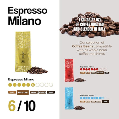 Dongiò Caffè Milano Blend - Whole Bean Coffee, Medium-Light Roast, Premium Coffee Quality, 2.2 Pounds (35.2 Oz - Pack of 1), Delicate Blend with a Very High Aromatic Profile, Sweet and Enveloping