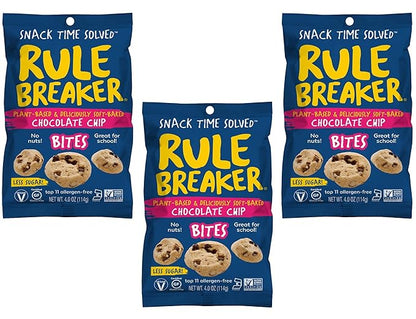 Rule Breaker Vegan & Gluten-Free Cookies | Chocolate Chip Bites | Plant-Based, Dairy, Nut, Soy, Allergen Free, Kosher | Great for School, Lunchbox, Office, Pantry | Soft-Baked, Better-For-You Cookie Bites (Pack of 3)