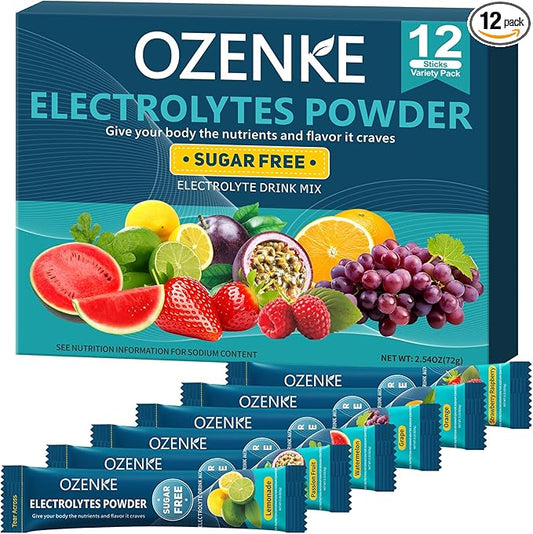 Electrolytes Powder Packets, 12 Sticks Hydration Packets Sugar Free, Electrolyte Drink Mix Travel Electrolyte for Rapid Hydration, 6 Flavors