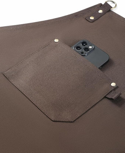 No-Tie Canvas Apron Heavy-Duty 16OZ Work Apron With Front Pocket Extra Long Straps Adjustable M–XXL (Coffee)