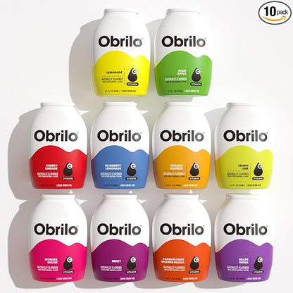 Obrilo Water Enhancer Liquid Flavoring Drops - ZERO Sugar/Calorie, Dye Free, Naturally Flavored Drink Syrup, 2.0 fl oz x 10 Bottles for Kids & Adults (Variety 10 Pack)