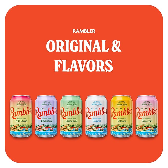 AUTX RAMBLER Sparkling Water, Texas Limestone Mineral Blend, Lemon-Lime Flavor, 12-Ounce Cans, 12-Pack