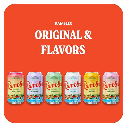 AUTX RAMBLER Sparkling Water, Texas Limestone Mineral Blend, Variety Pack (Original, Lemon-Lime, Grapefruit), 12-Ounce Cans, One 8-Pack Each x 3 Flavors (24 Cans Total)