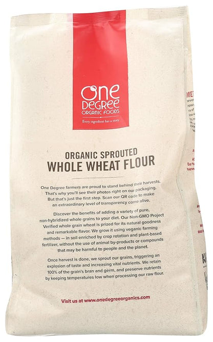 One Degree Organic Foods Sprouted Whole Wheat Flour, Certified Non-GMO & Vegan Flour for Baking, Plant Based & Organic Bread Flour (4 Pack, 80 Oz. Each)