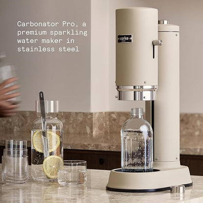 Aarke Carbonator Pro, Sparkling & Carbonation Water Machine, Stainless Steel with Glass Reusable Bottle Volume 800 mL/27 fl oz (Sand)