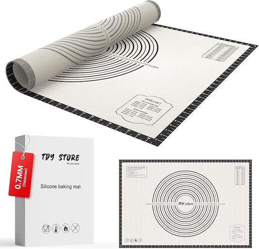 26 * 16 inches Black, Non-Slip Silicone Baking Sheets - Baking Mat with 0.7mm Thickness - Non-Stick Pastry & Cookie Mat for Kitchen Counter for Rolling Out Dough with Measurements.