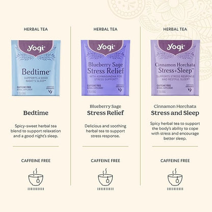 Yogi Relaxation Sampler Box (32 Tea Bags) - 8 Favorite Herbal Teas for Stress Relief & Sleep - Organic & Caffeine Free
