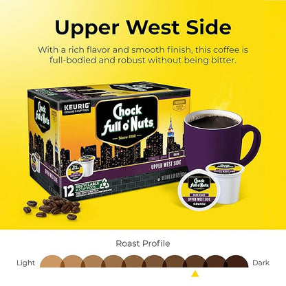 Chock full o’Nuts Upper West Side Keurig K-Cup Pods for Keurig Brewers – Premium Arabica, Dark Roast – Single Serve – 1 Pack of 12 K-Cup Pods
