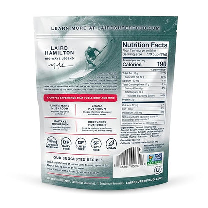 Laird Superfood Instant Latte 100% Arabica Coffee Sweet & Creamy, Non-Dairy, Superfood Creamer, Gluten Free, Non-GMO, Vegan, 8 oz. Bag, Pack of 1