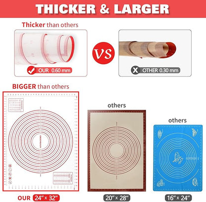 GREENRAIN Extra Large Silicone Pastry Mat Non Stick Baking Mat with Measurement Fondant Mat, Counter Mat, Dough Rolling Mat, Oven Liner, Pie Crust Mat (XXL-24''(W)*32''(L))