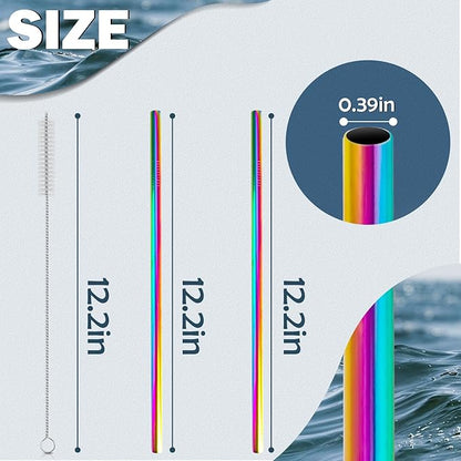 for Stanley Quencher 40oz Tumbler 6x Metal Stainless Steel Straws, 12inch Replacement Extra Long/Tall Straws for Stanley Cup 40oz Drinking Reusable Accessories (6x Straight,10mm Colorful)