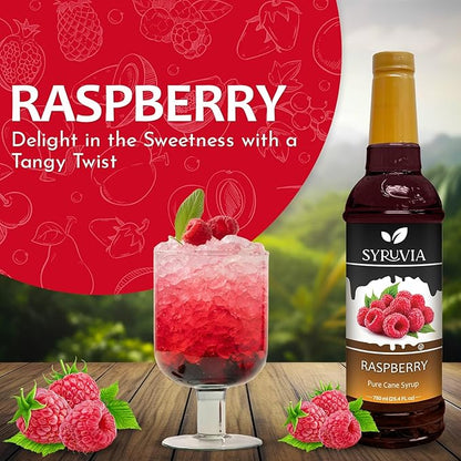 Syruvia Premium Raspberry Syrup - 25.4 fl oz Kosher Best For Drinks, Dessert, Soda, Smoothies, Gluten-Free, Non-GMO Flavor