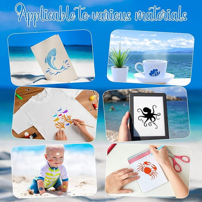 100 Pcs Stencils for Painting on Wood Reusable Stencil Crafts Drawing Templates Holiday Wall Paper for DIY Scrapbook Home 2 x 2 Inch(Marine Life)