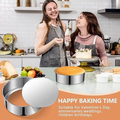 7 Inch Round Cake Pans, Removable Bottom & Easy Releasing, 304 Stainless Steel Cake Pan, Non-Toxic & Healthy Cake Baking Cheesecake Pan, Leakproof & Nonstick