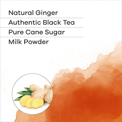 QuikTea Ginger Chai Tea Latte – 20 Count, Bold Ginger Flavor, no preservatives – Just Add Hot Water