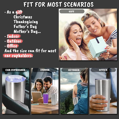 20 oz Tumbler with lid Double Wall Vacuum Insulated Tumblers Stainless Steel Coffee Mug Travel Coffee Tumbler Powder Coated Tumbler Cup Keep Hot&Cold - (Stainless 6 Pack)