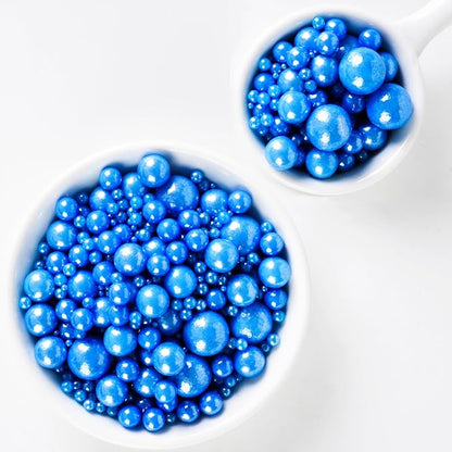 Kasvan Royal Blue Pearl Sugar Sprinkles - Edible Candy Pearls 130g/4.58 Oz, Mix Size, Baking Cake Decorations, Ice Cream Toppings and Cookie Decorating, Wedding Party Chirstmas Supplies (Royal Blue)