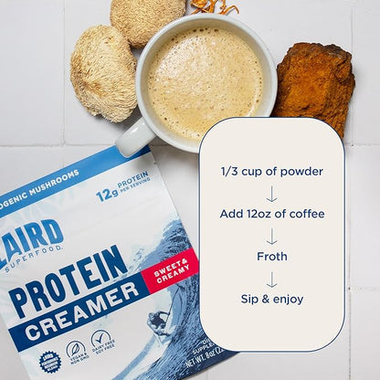 Laird Superfood Non-Dairy Protein Creamer, Sweet & Creamy + Adaptogens, Superfood Creamer with Functional Mushrooms, 12g Protein Per Serving, 8oz Bag