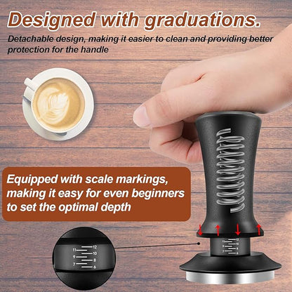 51mm Espresso Accessories Kit, Coffee Espresso Tamper Set, Spring-loaded Tamper, WDT Tool, Dosing Funnel and Silicone Gel Coffee Tamper Mat for Espresso Coffee Machines and 51 mm Portafilters