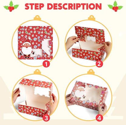 JOYIN 12 PCS Christmas Cookie Boxes for Gift Giving, 8.75" x 5.75" x 2.75" Bakery Treat Boxes Containers with Window for Xmas Holiday Birthday Party Pastries, Cupcakes, Brownies, Donuts, Baked Goods