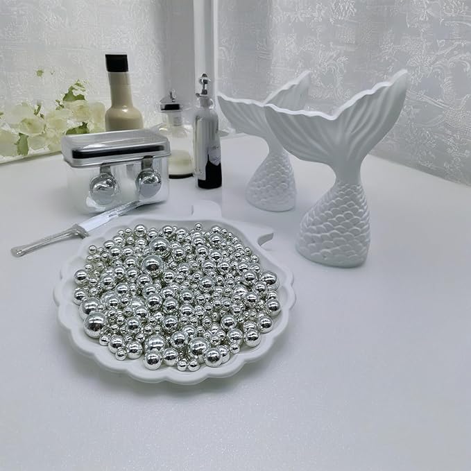 Edible Silver Sugar Pearls Sprinkles Candy Mix Size Pearls Cake Decorations Cupcake Toppers Decorating Perfect for Wedding Party Valentine Christmas Supplies 4.58OZ