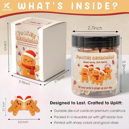 Positive Gingerbread Jar – 60 Funny Emotional Support Gingerbread, Christmas Gifts for Teens, Women, Men, Coworkers, Teachers, Sisters, Friends – Christmas Stocking Stuffer for Teen Girls, Boys, Women