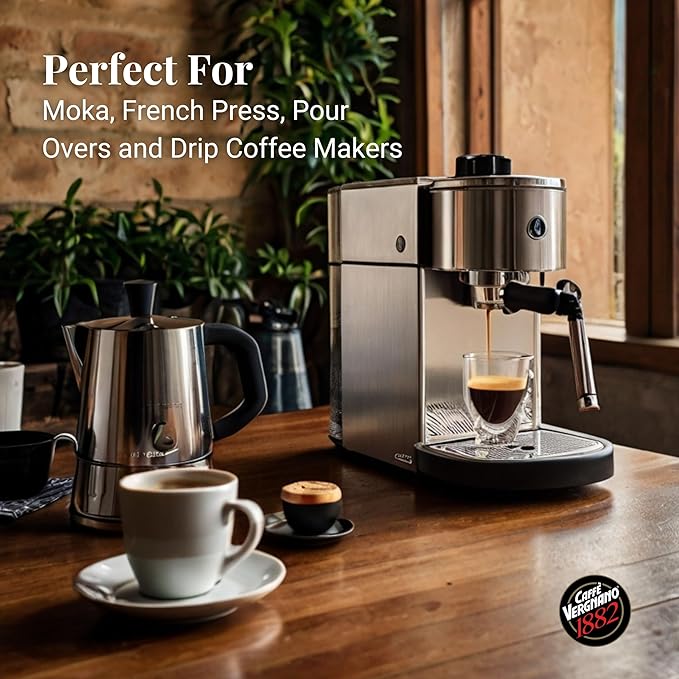 Caffe Vergnano 1882 Gran Aroma Whole Bean Arabica Medium Espresso Roast Coffee, Italian Coffee Beans Notes of Cocoa, Spices and Dried, Intensity 8/10, 3.3 lbs
