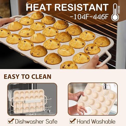 Silicone Mini Muffin Pan, 24 Cups Muffin Tin Baking Mold With Reinforced Stainless Steel Frame Inside, Nonstick Bakeware Cupcake Pan BPA Free, 2PCS
