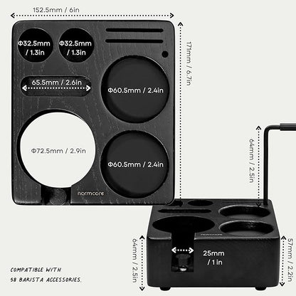 Normcore Espresso Tamping Station, Genuine American Black Ashwood, Coffee Tamper, Distributor, WDT, Puck Screen, Portafilter Holder Stand, Solid Black Ashwood for 58mm Espresso Machine Accessories