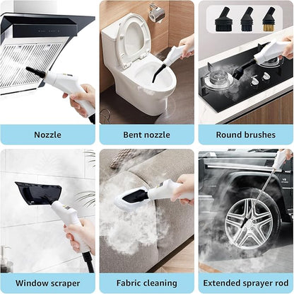 Handheld Steam Cleaner 2500W, 15s Fast Heat-Up pressurized steam cleaner with 1.1L Tank, 6-Level Adjustable Steam Cleaner for Home, Car Detailing, Grout Tile, Couch, Floor Cleaning(White 2)