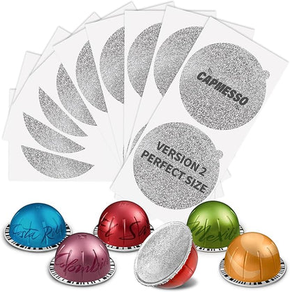 CAPMESSO Aluminum Foil Lids for Nespresso Vertuo Pods: 100 PCS Foil Seal Cover for Reusable Nespresso Pods Vertuo - V2 Perfect Size for nespresso refillable pods(Foil Lids Only)