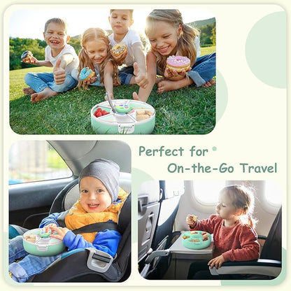 Kids Reusable Rotating Snack Container with 5 Separate Compartments, Color Matching Opening Lid,BPA/PVC-Free, Dishwasher Safe, Perfect for Travel, School Lunches & On-the-Go Snacking-Green