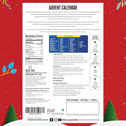 BLUE TEA - Advent Calendar 2025 (Red) - 24 Tea Bags - Plant Based - 24 Unique Tea | Limited Edition | Sampler & Variety Pack | Caffeine Free - Herbal Tea - Christmas Holiday Unique Advent Calendar Tea Gift Set | Gift Idea for Men and Women