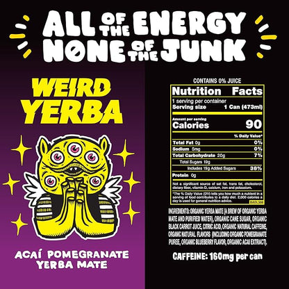 Drink Weird Organic Acai Pomegranate Yerba Mate – 16oz Cans, 160mg Organic Caffeine, Pack of 12 – Antioxidant-Rich Energy Drink Alternative