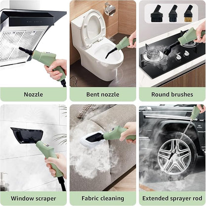 Steam Cleaner, 2500W High Pressure Steam Cleaner for Home, 15s Fast Heat-Up，1.1L Tank, 6-Level Adjustable steamer for cleaning Car Detailing, Grout Tile, Couch, Floor Cleaning (Green 2)