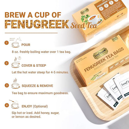 LeafLea 40 Natural Fenugreek Seed Tea Bags, 100% Pure from Fenugreek Seeds, Herbal Tea Infusion, Fenogreco Tea with Distinct Aroma and Smooth Flavor, Caffeine-Free, Individually Wrapped for Freshness