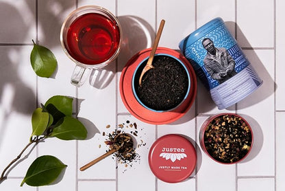 JusTea Black Tea Trio | Stacking Tins Variety Pack with Hand Carved Tea Spoon | Loose Leaf Tea | High Caffeine | Award-Winning | Fair Trade | Non-GMO