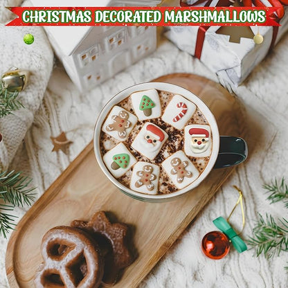 4E's Novelty Christmas Decorated Marshmallow Large Individually Wrapped 16 Pcs - Large Christmas Marshmallows for Hot Chocolate Toppers, Marshmallow Treat Toppings for Hot Cocoa Bar Supplies, Christmas Candy for Kid Adults 4.2oz