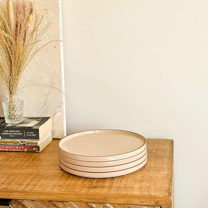 Mora Ceramic Flat Dinner Plates Set of 6, 10.5 in High Edge Dish Set - Microwave, Oven, and Dishwasher Safe, Scratch Resistant, Modern Dinnerware- Kitchen Porcelain Serving Dishes - Chai