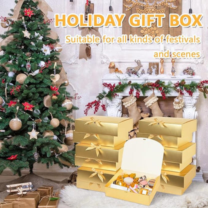 12Pack Gold Gift Boxes with Lids, 12×9.8×3.1 Inch Bridesmaid Proposal Box, Luxury Gold Gift Box with Ribbon for Wedding, Birthday, Party, Christmas, Bridesmaid, Graduation Gift